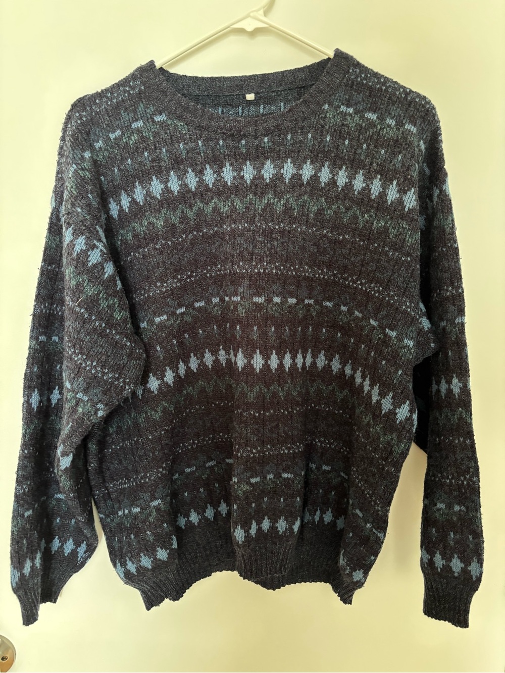 Vintage Classic Men's Patterned Crewneck Sweater - Dark & Light Blue
